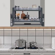 30 inch Pull Down Cabinet Shelf Organizer 2-Tier Tempered Glass Kitchen Storage