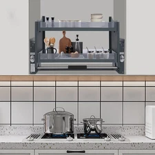 30 inch Pull Down Cabinet Shelf Organizer 2-Tier Tempered Glass Kitchen Storage