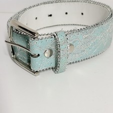 Vtg Y2K Justice Belt Girls Mint Green Silver Buckle Lace Western Dolly Parton
