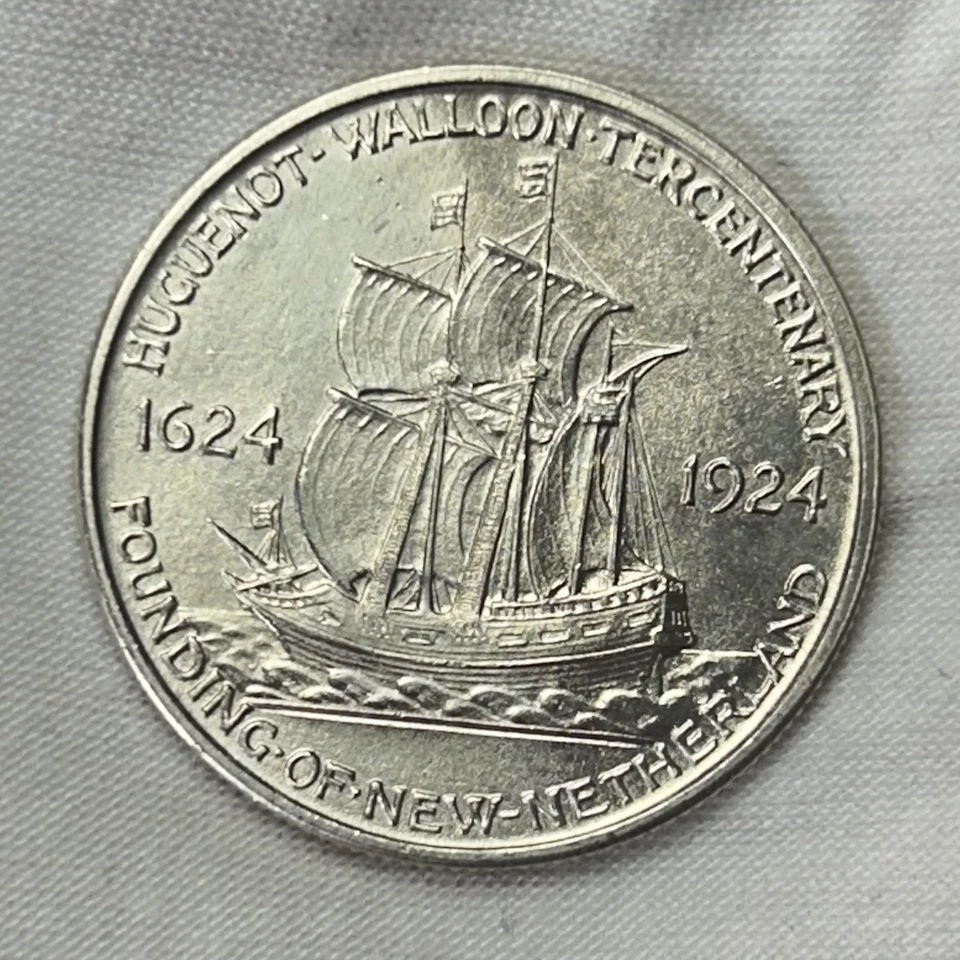 1924 Huguenot Walloon Classic Commemorative Half Dollar 50c Silver Coin - Image 4 of 4