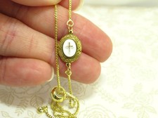 Vtg Handcrafted Slider Bracelet 1950s White & Gold Cross Glass Cameo Old New.