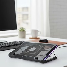 Ergonomic Laptop Cooling Stand with RGB Lighting  Auto Temperature Control