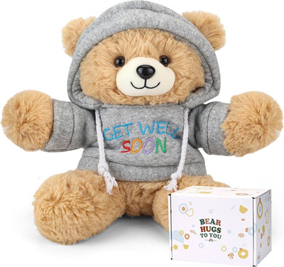 Get Well Soon Teddy Bear Stuffed Animal With Gift Box Removable Hoodie Comfort