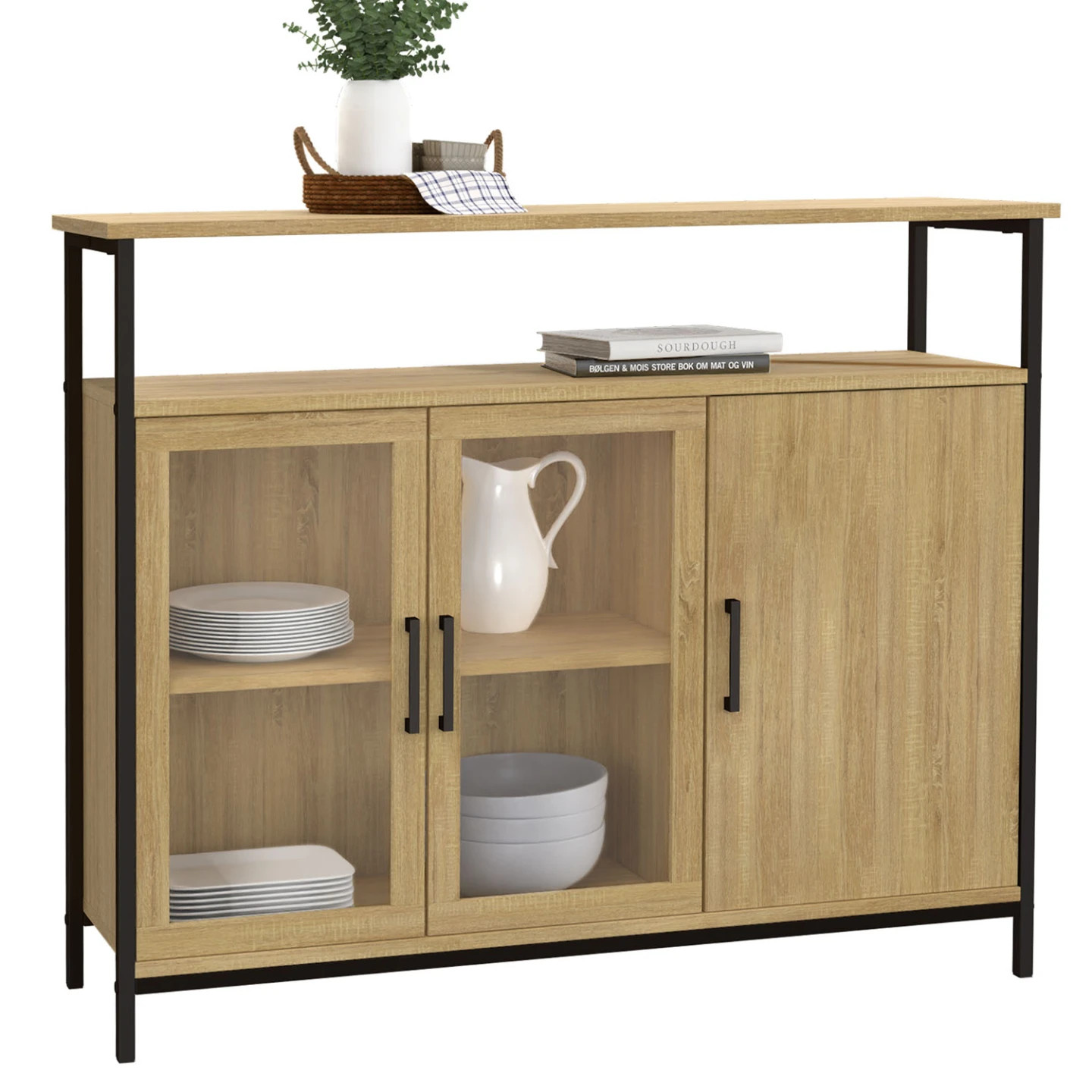 Buffet 100 cm DETROIT meuble de rangement industriel 2 portes vitrées pour vaisselle salon