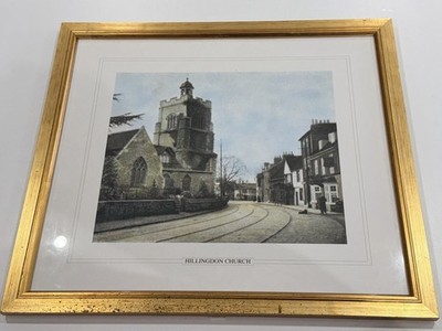Vintage Hillingdon Kirche gerahmter Druck vergoldete Optik Holzrahmen Glas