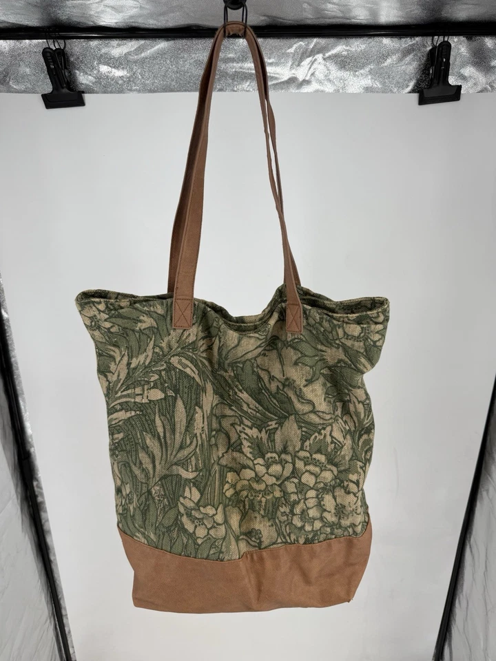 MERONA Green Jute Faux Leather Floral Tote Big Bag Purse - Image 2 of 4