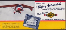 World's First Flying Automobile Blue Sunoco Gasoline blotter 12 1937