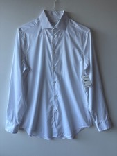 80 Calvin Klein Men Slim Fit Stretch Spread Collar Dress Shirt White 15.5x32/33