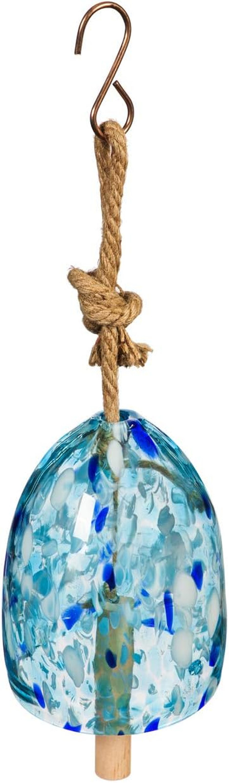 Carillón de viento de vidrio artístico colorido | Azul claro | Golpeador de madera maciza | Natural profundo a