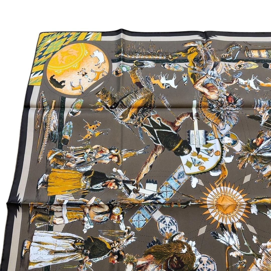 HERMES Carre 90 Les Danses des Indiens Silk Scarf (Kermit Oliver