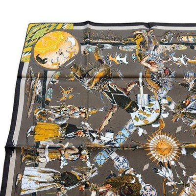 HERMES Carre 90 Les Danses des Indiens Silk Scarf (Kermit Oliver