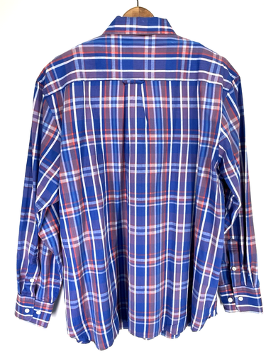 J Peterman Shirt Men XL Button Up Blue Multi Colorful Madras Plaid Indian Summer - Picture 8 of 10