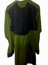 Afghan Mens 2 Pcs Set Dress Salwaar Kameez Clothes Size S Green Black Eid