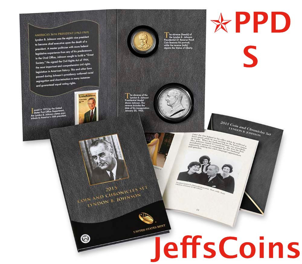 ✯ 2015 Lyndon B Johnson Coin and Chronicles Set Reverse Proof