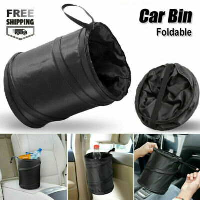 Car Trash Can Hanging Vehicle Garbage Storage Box Auto Interior Accessories Foldable Durable Red Faux Leather - View #3