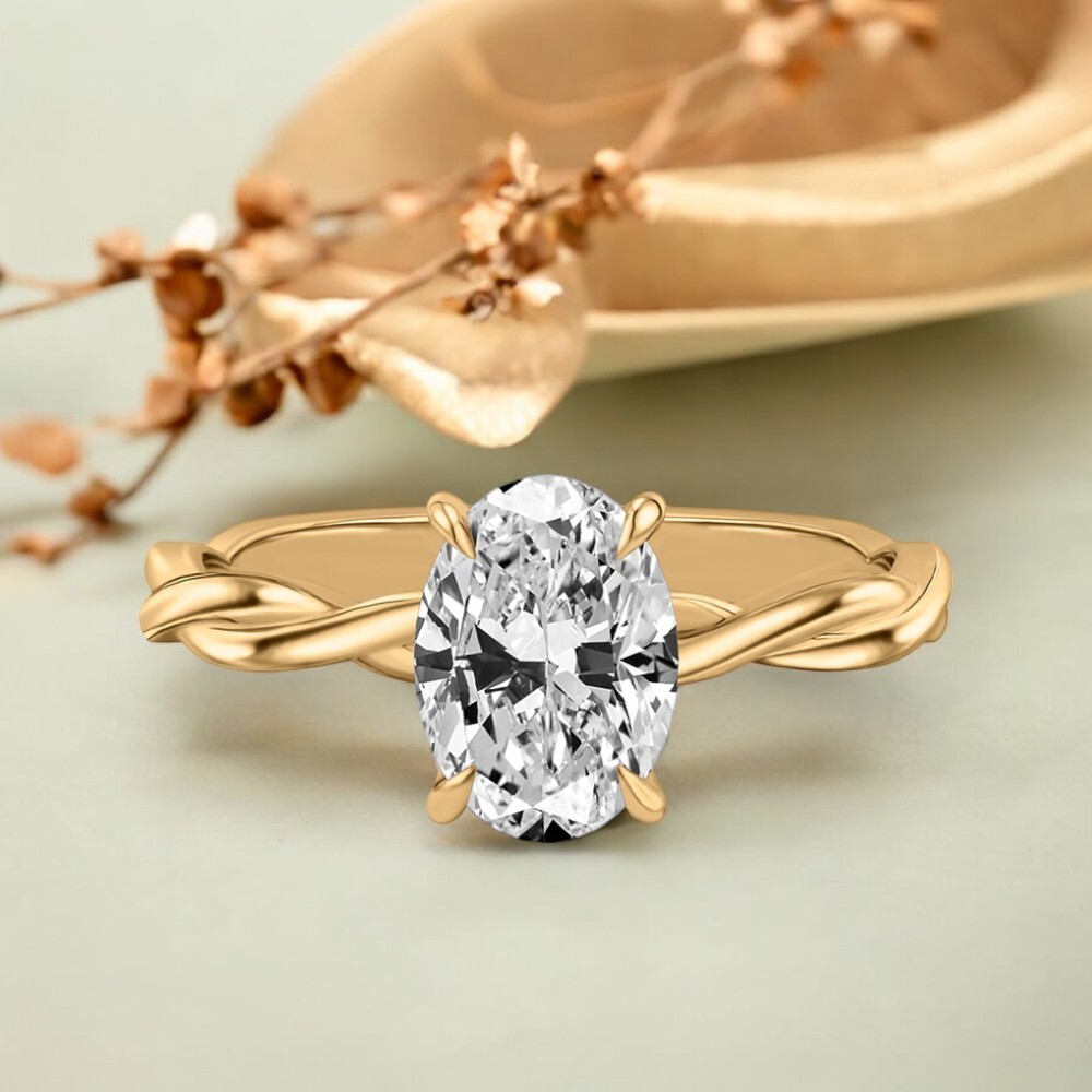 Engagement Ring 14k Yellow Gold Diamond Lab Grown Oval Cut 1.20 Carat IGI GIA-image