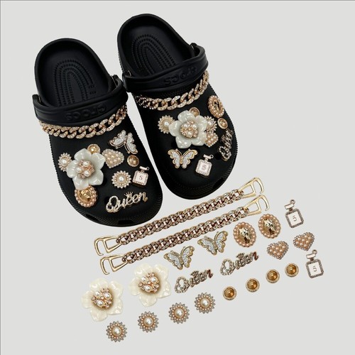 Cute Bears Butterfly Bling Pearl Crystal Chain For Clog Sandal Decor Accessories - Picture 9 of 14