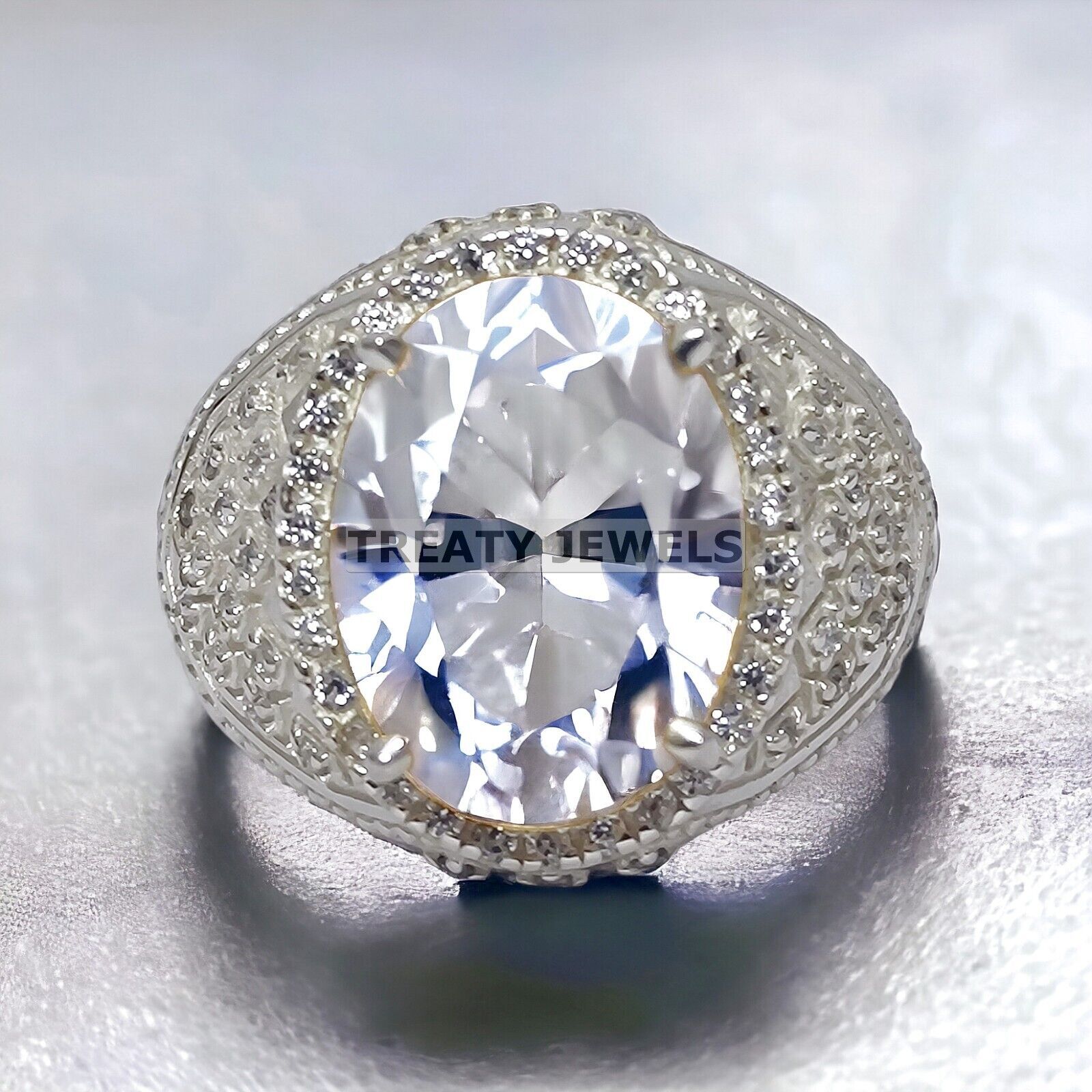 Moissanite Oval Cut Gemstone With 925 Sterling Silver Ring For Men's #797 *