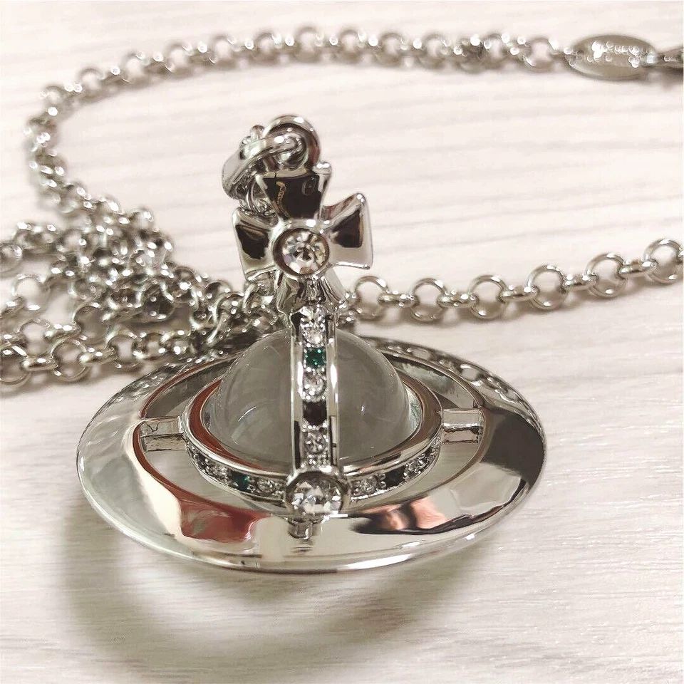 Authentic Vivienne Westwood 3D Small Orb Glass Silver Necklace Chain
