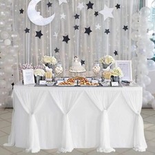 9ft Table Skirt White Tulle Tablecloth Tutu Table Skirt for Wedding Bridal Ba...