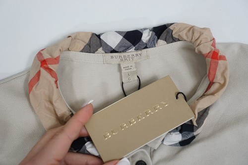 Burberry Brit Knit Novacheck Collar Detail Polo T-Shirt Trench Size L - Picture 3 of 9