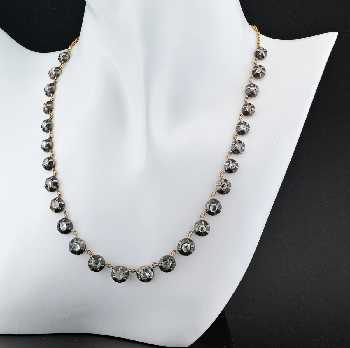 Georgian Style Rose Cut Riviere Necklace 18 KT Gold Silver eBay