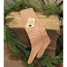 Primitive Christmas STOCKING RED TICKING Stri...