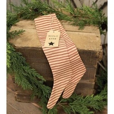 Primitive Christmas STOCKING RED TICKING Stripe Fabric Set/2 Teastained 16"