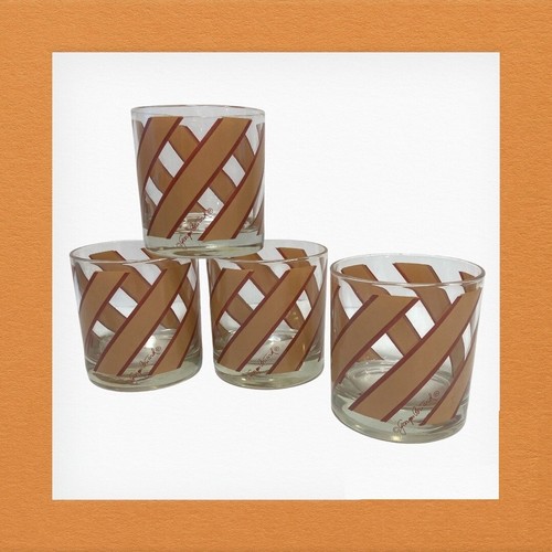 4 Vintage Georges Briard Signed Mid Century Modern Red and Tan Glasses
