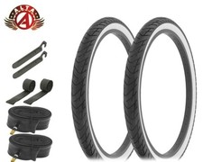 ALTA BICYCLE WIRE BEAD TIRES 24 x 2.125 BLACK/WHITE BEACH BUM SLICK 8pc SET.