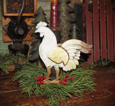 Primitive Vtg Style Country Rooster Chicken Embossed Hanging Tin Ornament Sign