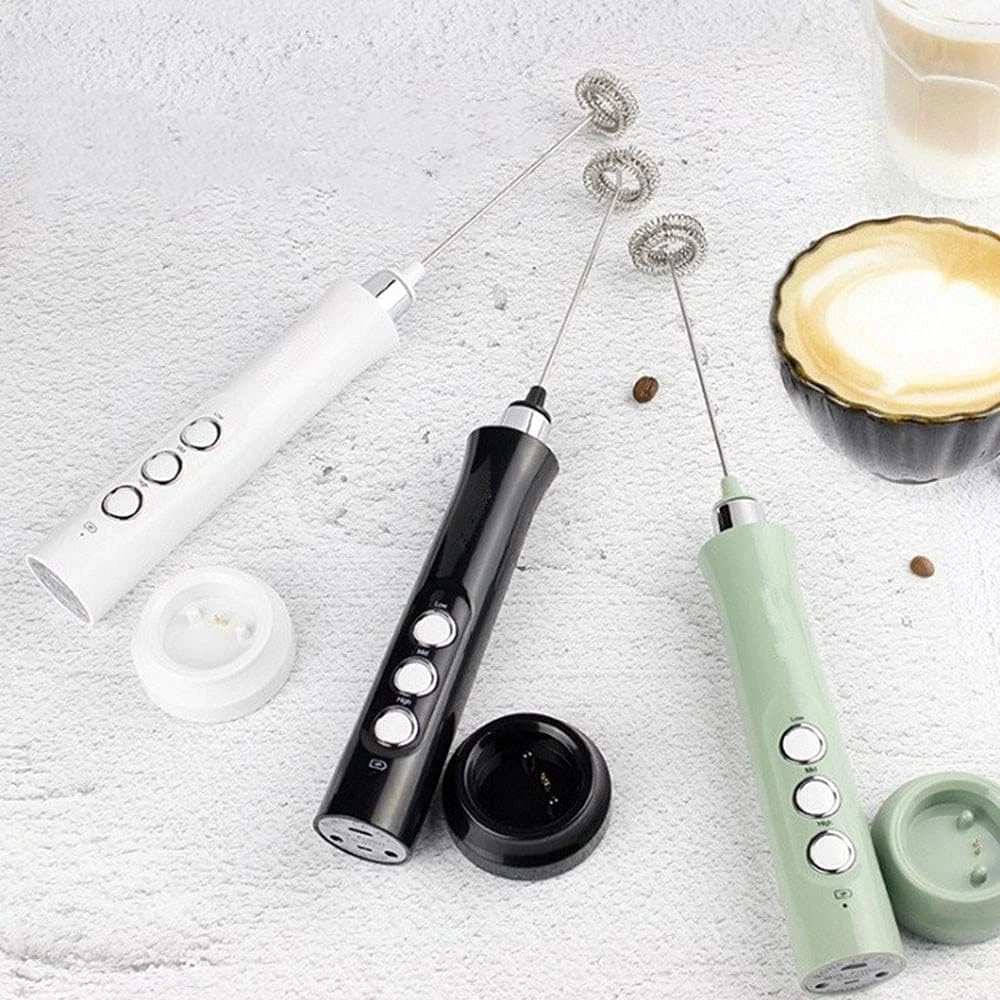 Milk Frother Quiet Hand Held Frother Whisk, USB Recharge Able 3 Speeds for Cappu