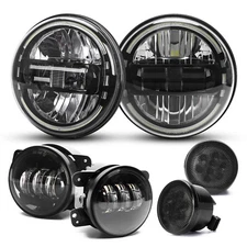 07-18 For Jeep Wrangler JK Black 7" LED Headlights+4" Fog Lights+Turn Lamp Combo