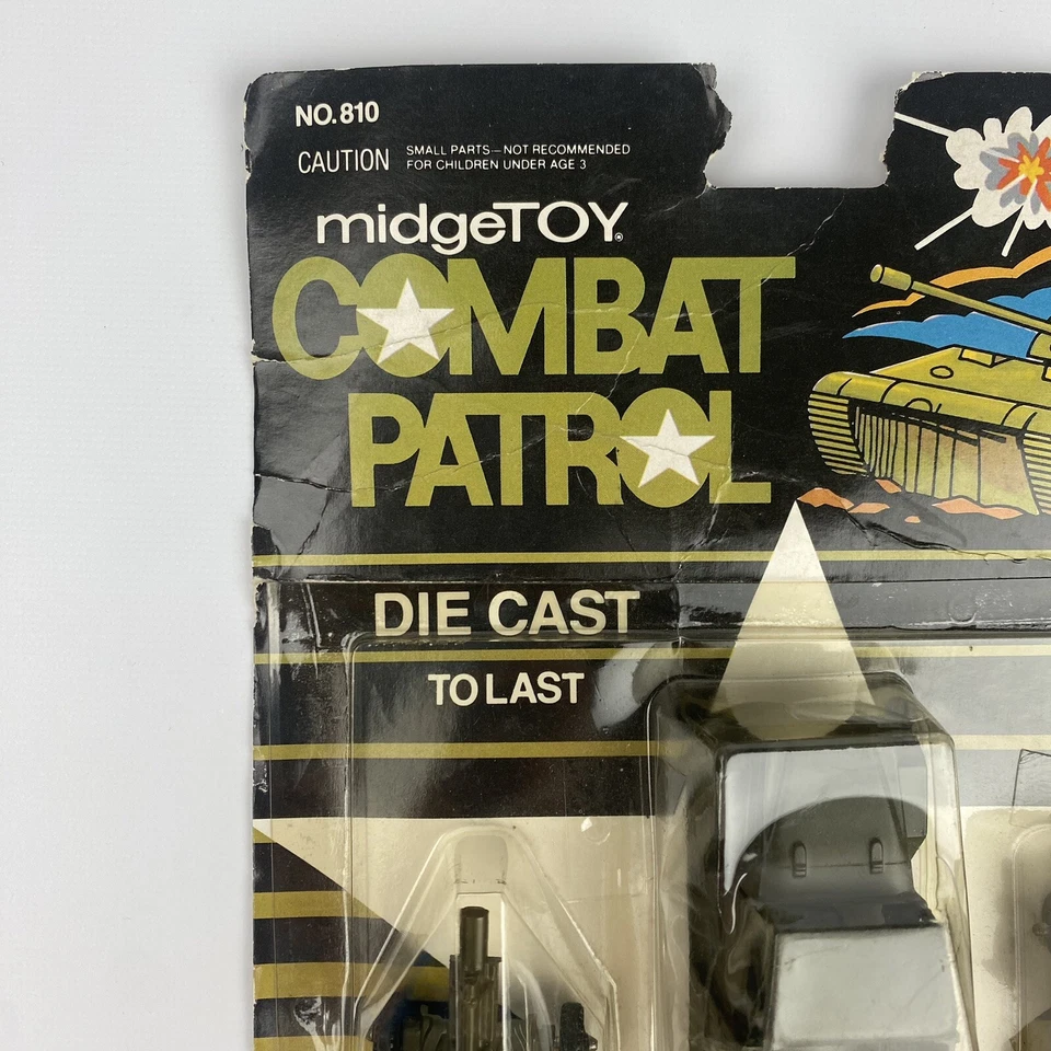 Midgetoy Combat Patrol Die Cast Blister Card Military Vehicles Green USA 1981 - Image 2 of 4
