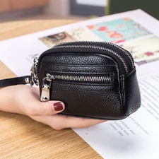 Women Genuine Leather Small Coin Holder Change Purse Zipper Key Card Wallet Gift