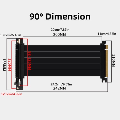 New PCIE 16X 3.0 90 Degree GPU Expansion Cable Graphics Card Extension Cable - Afbeelding 10 van 10