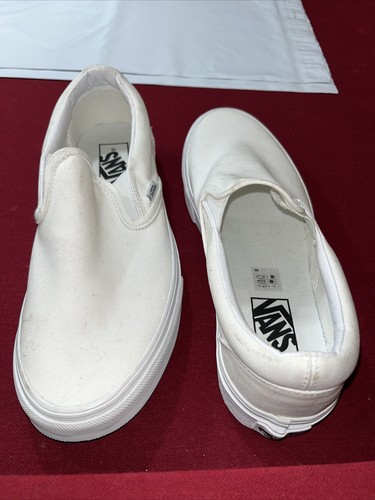 NEW VANS WHITE CANVAS Shoes Men 7, Womens 8.5 Off The Wall Slip On Plain SNEAKER - Picture 11 of 12
