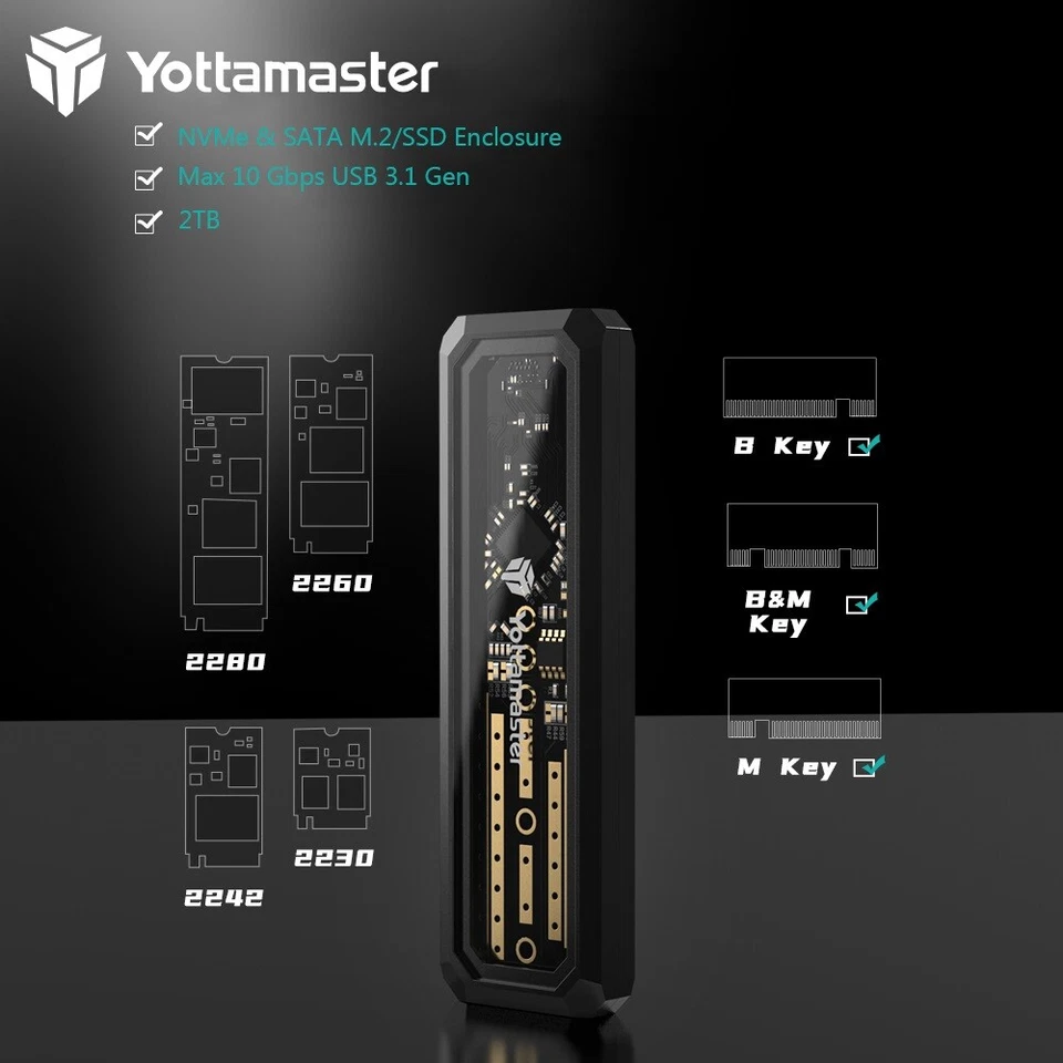Yottamaster M.2 NGFF NVMe SATA USB C 3.2 GEN 2 Adapter Externes SSD Gehäuse Case