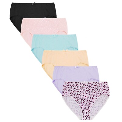 Curve Muse Women's 100% Cotton Bikini Briefs Panties Underwear 6 Pack