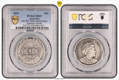 2023 AC/DC 50th Anniversary Silver Antique Finish PCGS Graded Top Pop ...