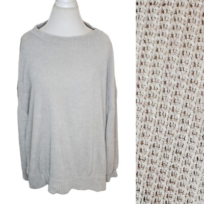 Taupe Cream Gray Chenille Knit Cozy Slouchy Oversized Sweater