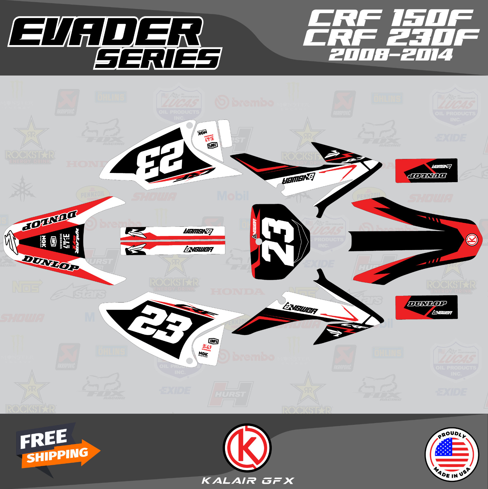 Graphics Kit for HONDA CRF150F CRF230F (2008-2014) Evader-Red