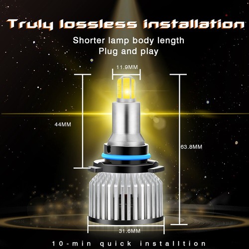 Pair 8-Side 360° 9006 LED Headlight Bulbs High Low Beam Super Bright 6000K White - Picture 8 of 12