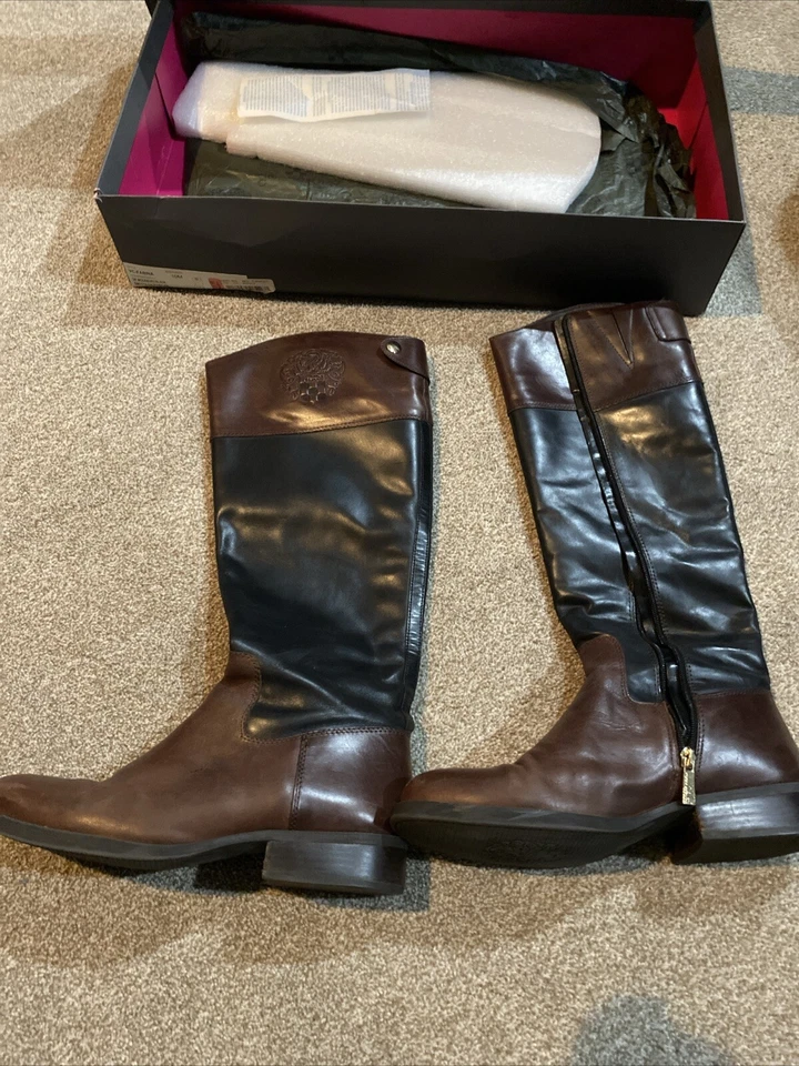 Vince Camuto Fabina Mujeres Botas de Montar Negro Marrón Cuero Cremallera Talla 10 M MB22 Foto 4 de 4