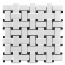 T651XH Thassos White Marble Basketweave Mosaic Vintage Bath Tile Honed 1x2"