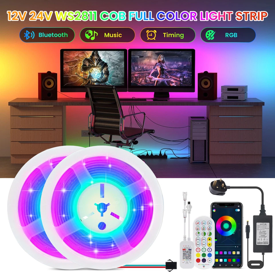 COB LED Streifen 12V 24V RGB WS2811 IC Lichtband Stripe 576LEDs/m Bluetooth WIFI - Bild 3 von 4