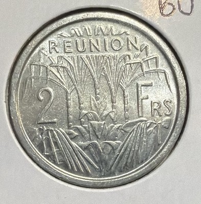 1948(a) REUNION 2 FRANCS UNCIRCULATED ALUMINUM COIN-KM#8