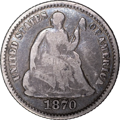 1870 5c Seated Liberty Silver Half Dime ~ VG Details