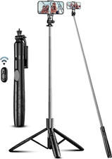 163.5CM Extendable Selfie Stick Tripod with Wireless Remote and Adjustable Holde