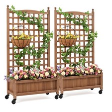 2Pcs Wooden Raised Garden Bed with Trellis - Outdoor Planter Boxes, 64x29x127cm